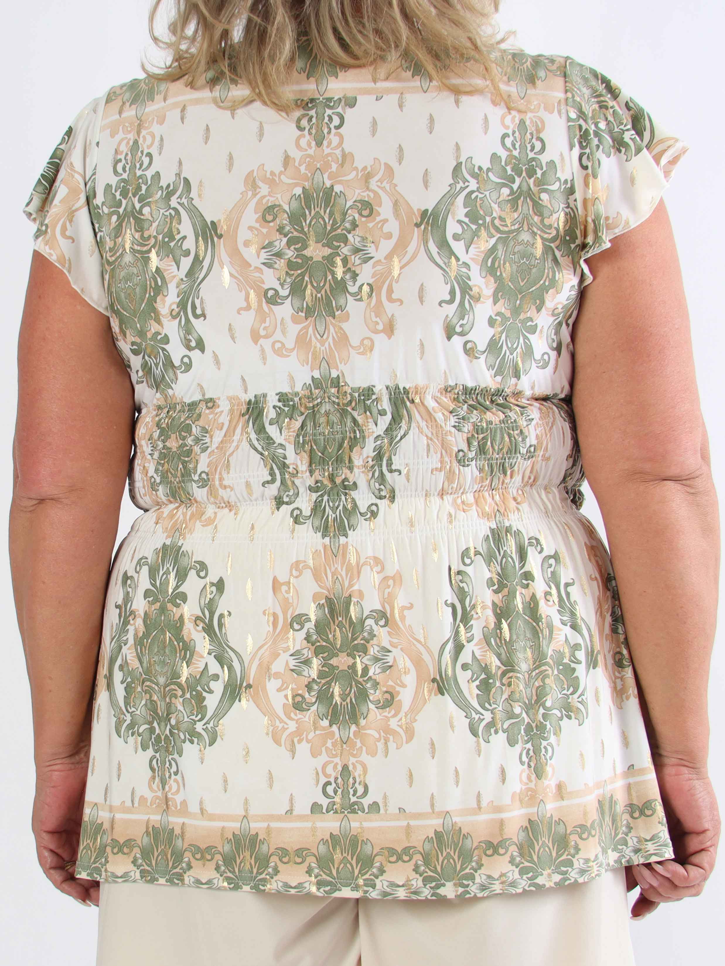 Pams Elegance Shirt - Söt plus size elastisk blus med fint tryck